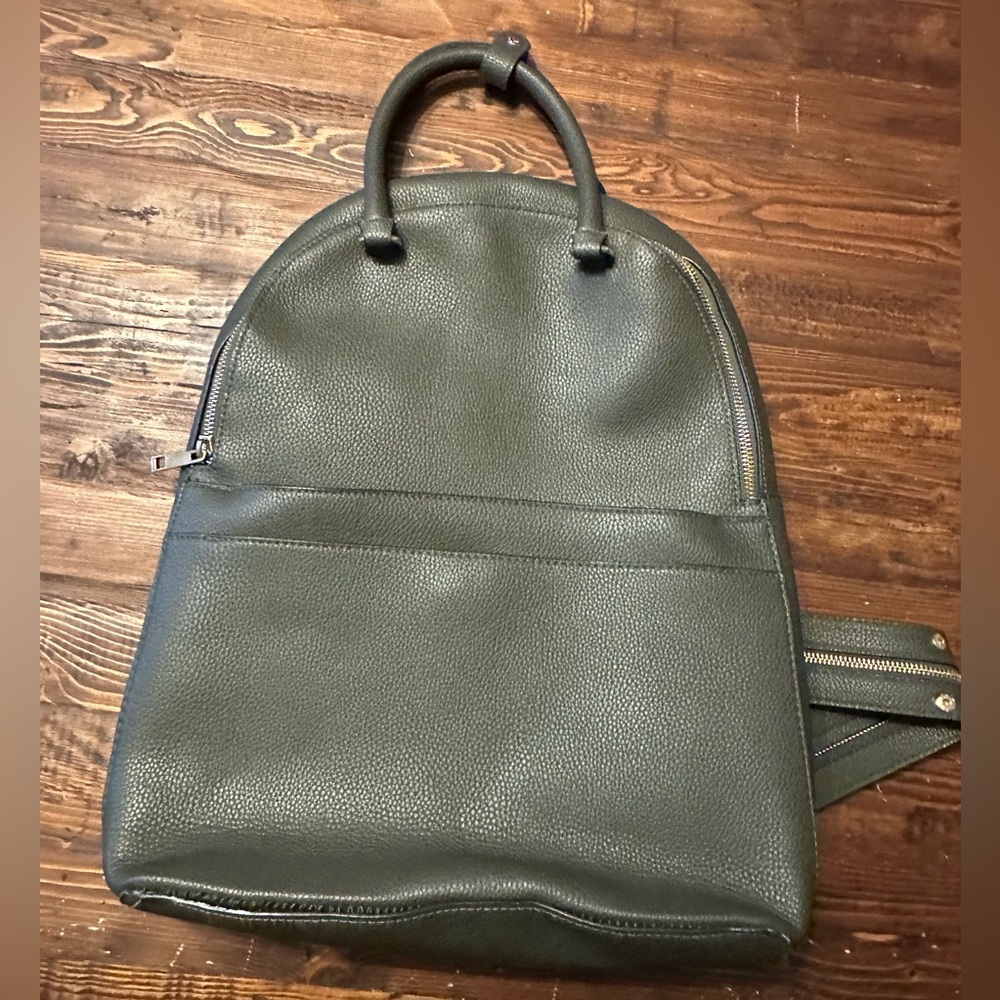 A New Day Backpack Vegan Leather Black Army Green With‎ Gold Trim. Very C…